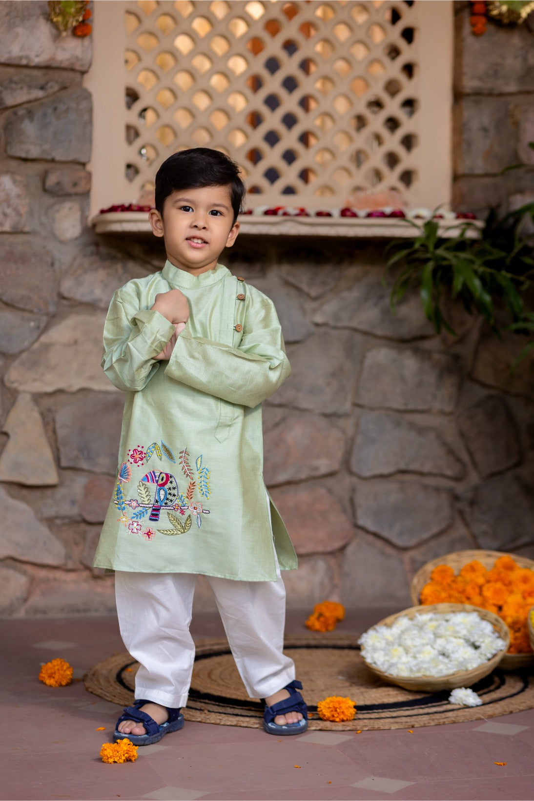 Mint Bird Motif Kurta