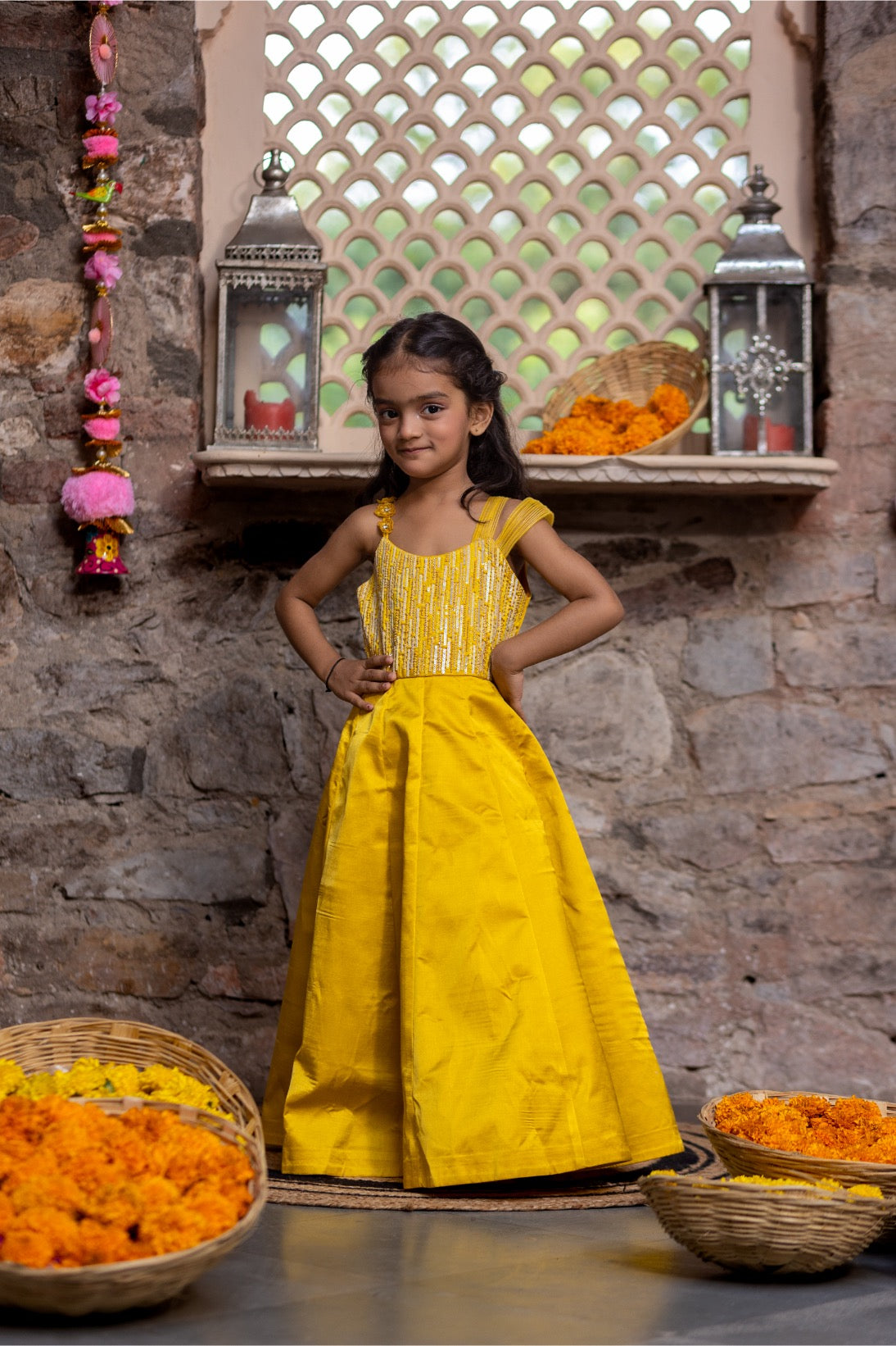Mustard Silk Yoke Dress