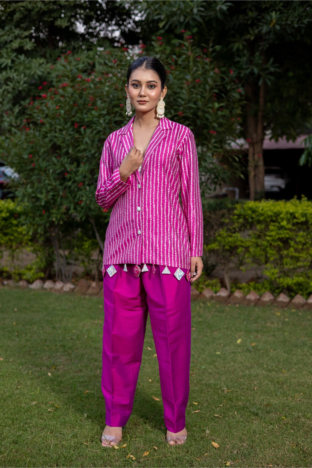 Chanderi Bandhani Jacket – Hand‑Embroidered Tassel