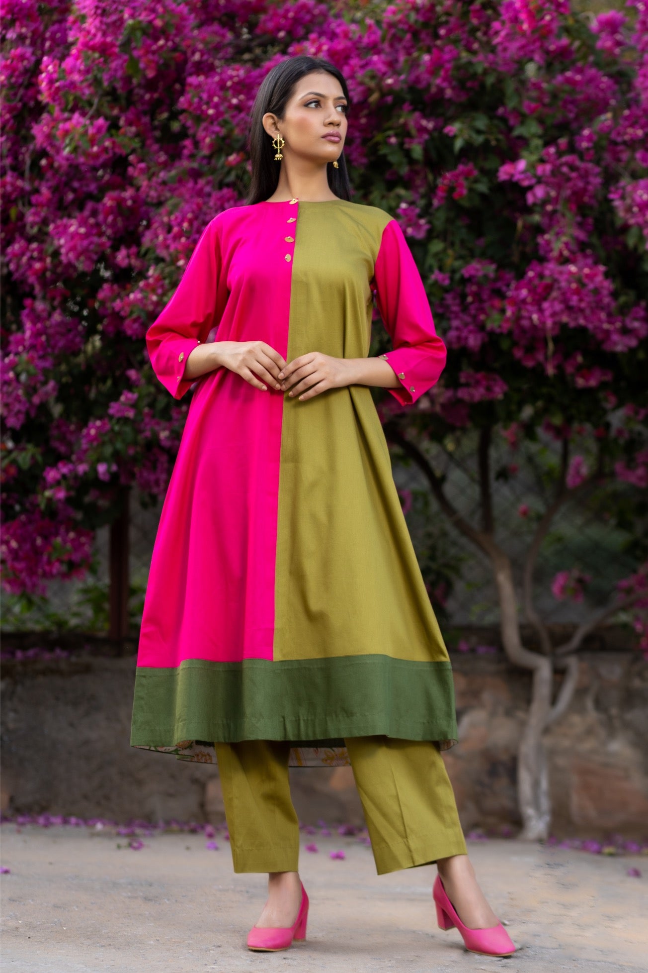 Colour‑Block Kurta in Glaze Cotton