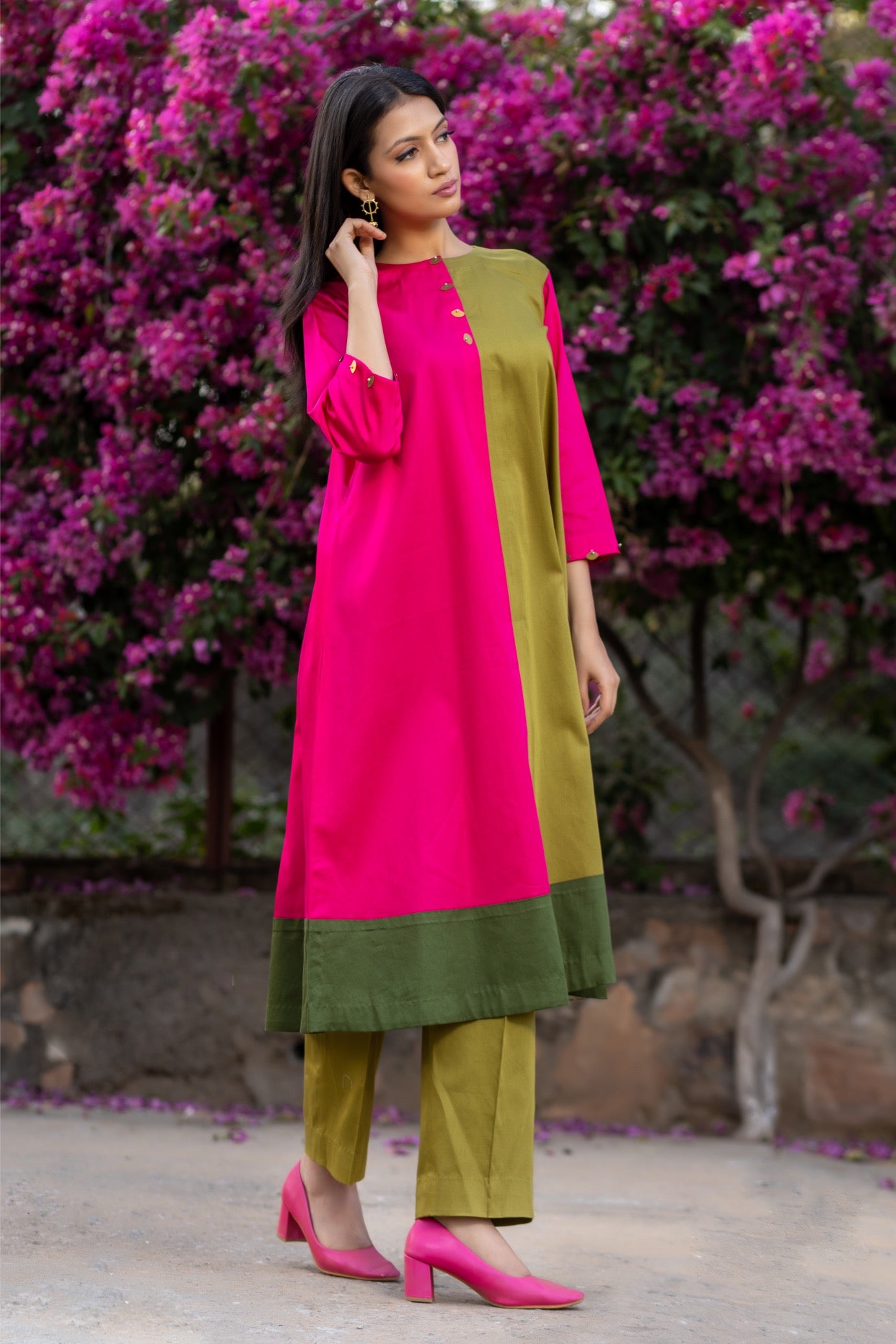 Colour‑Block Kurta in Glaze Cotton
