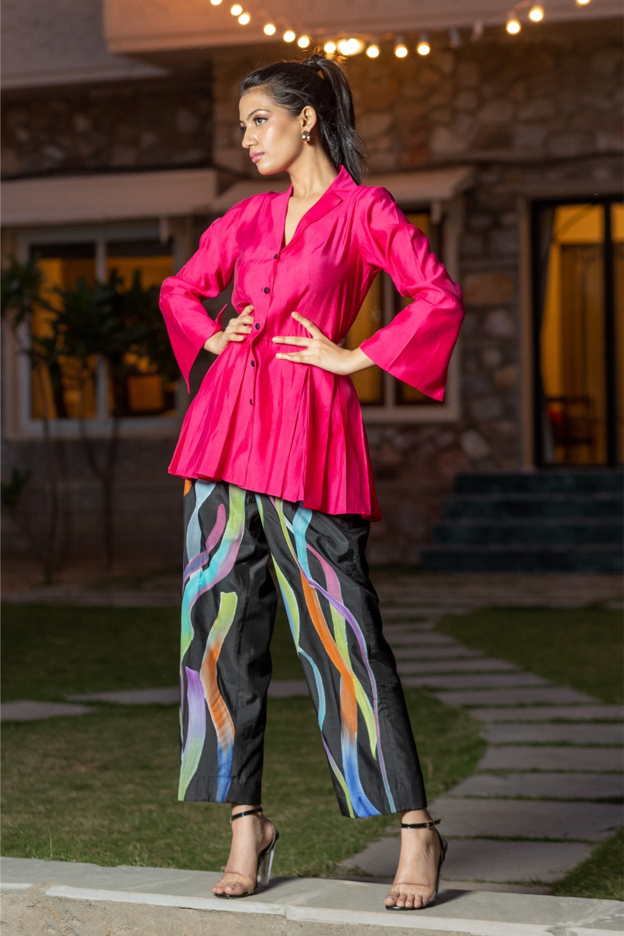 Unicorn Co‑ord – Chanderi Peplum & Muslin Pants