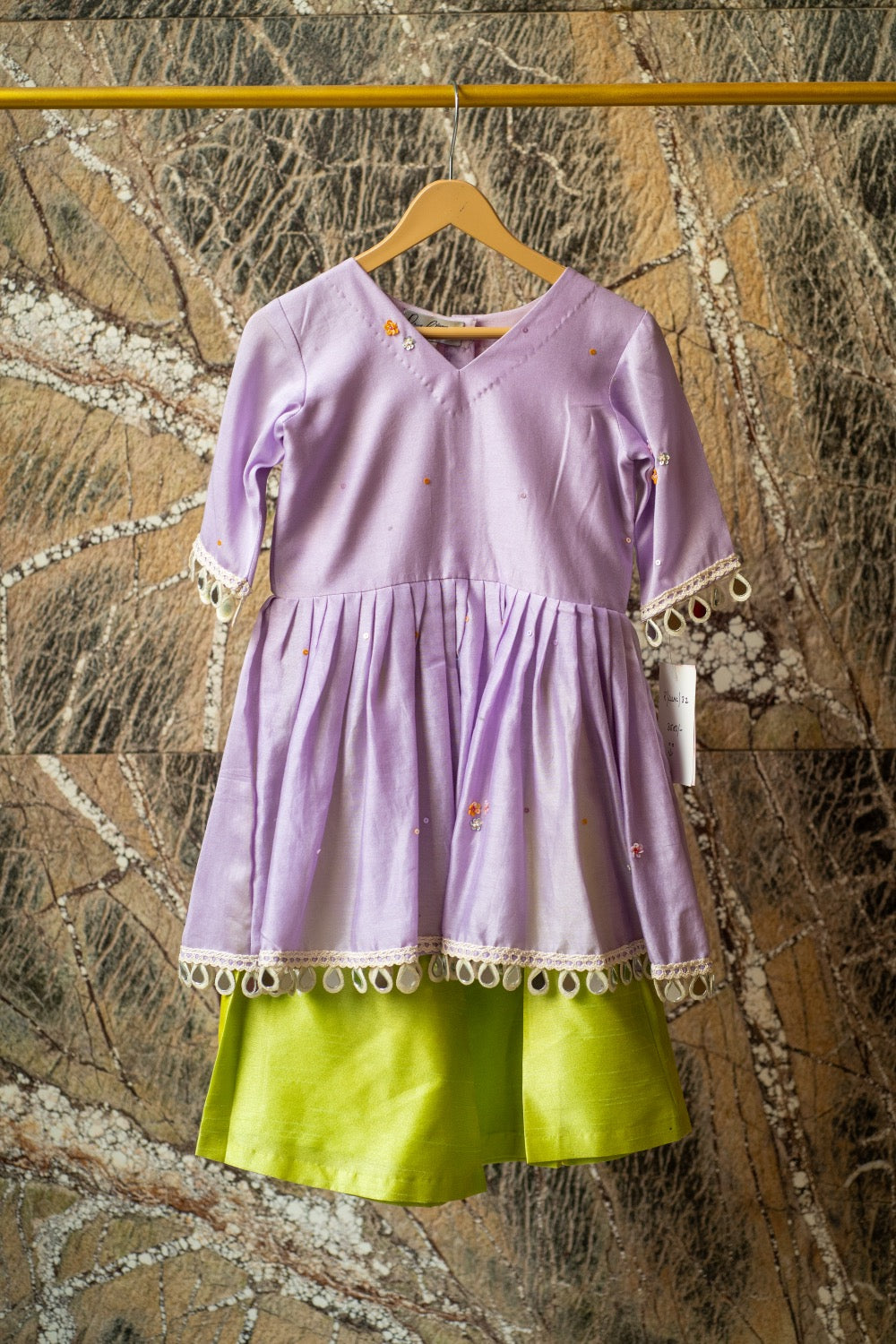 Lilac Peplum with Lime Flared Pants