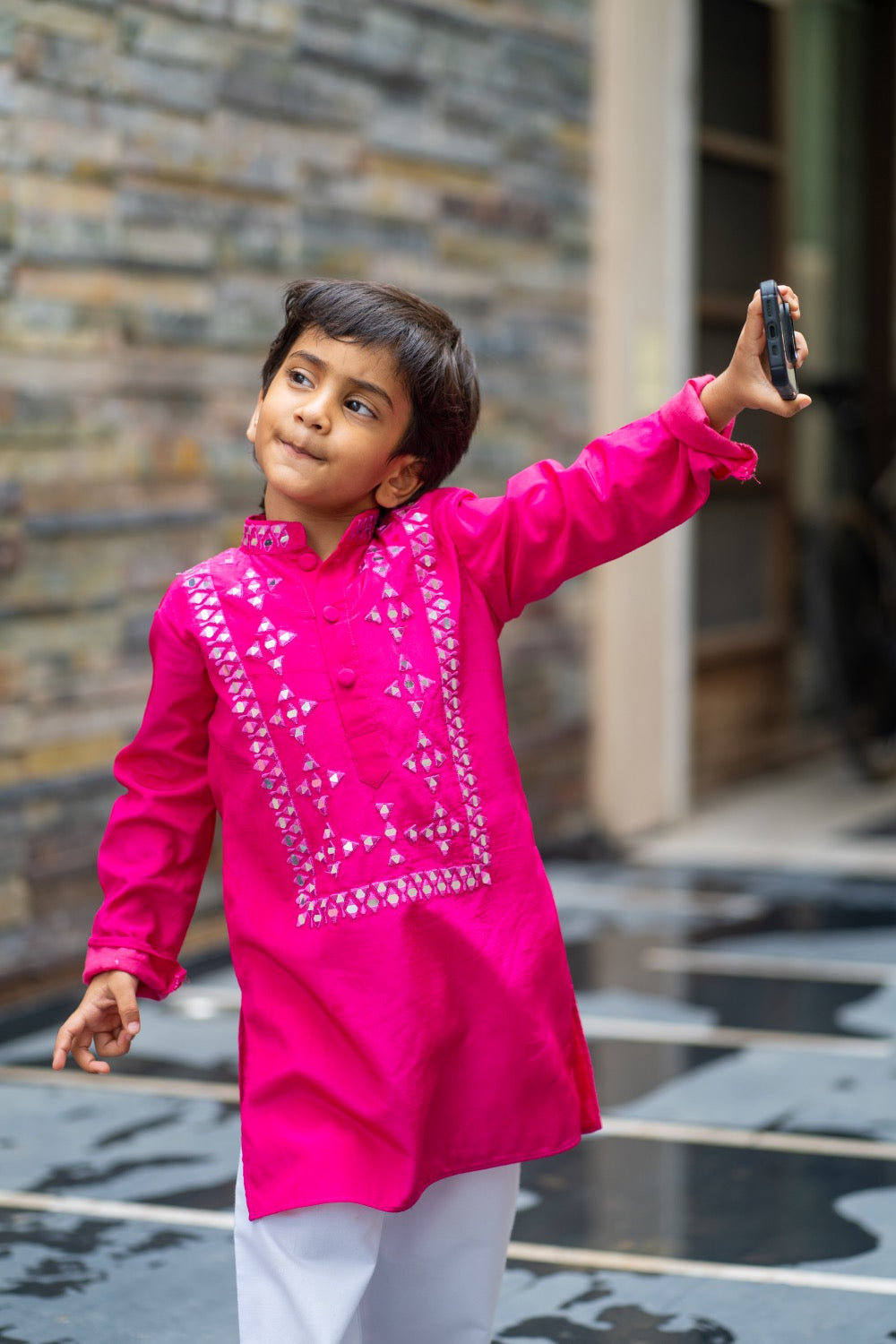 Fuchsia Mirror Work Kurta