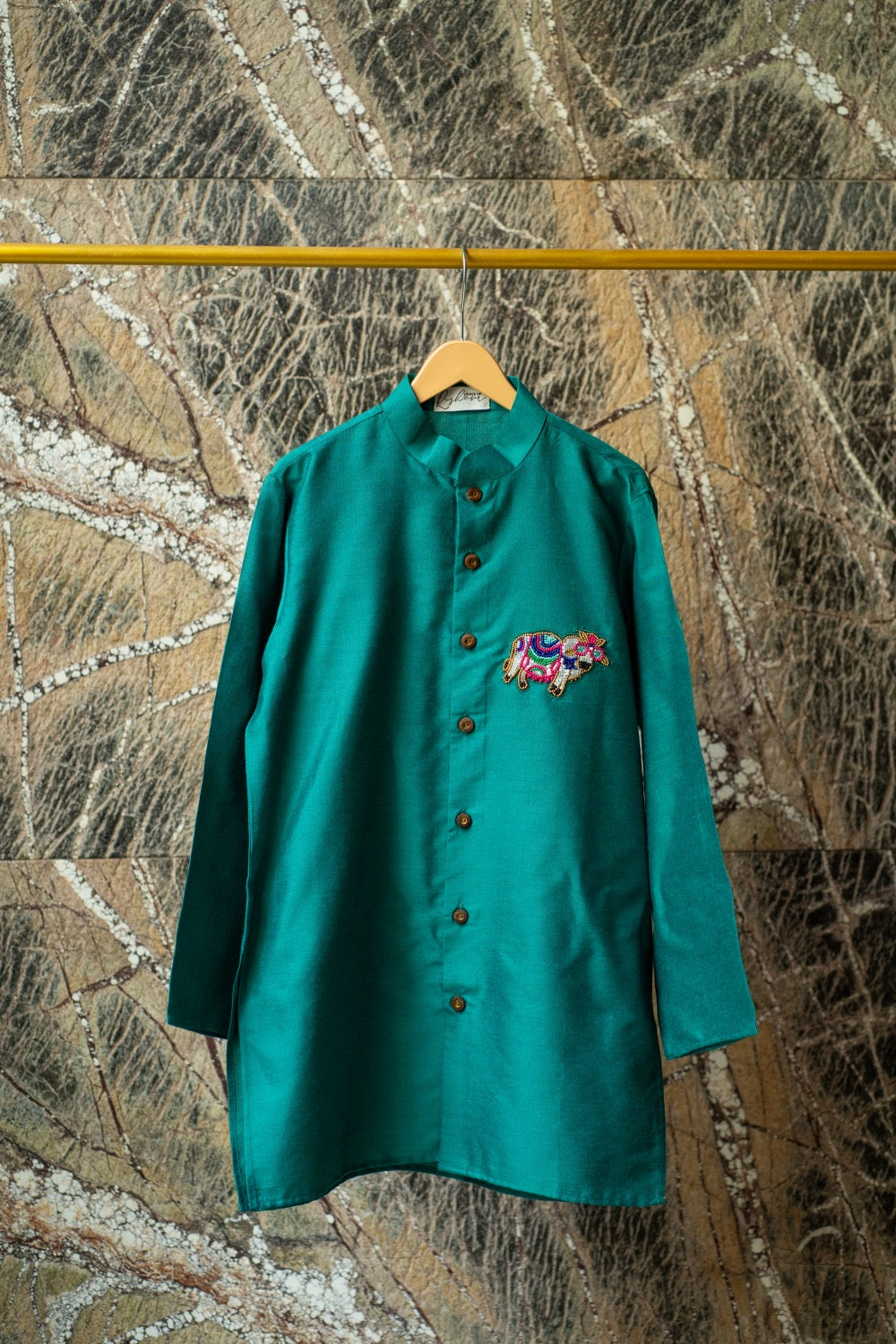 Teal Cow Motif Kurta