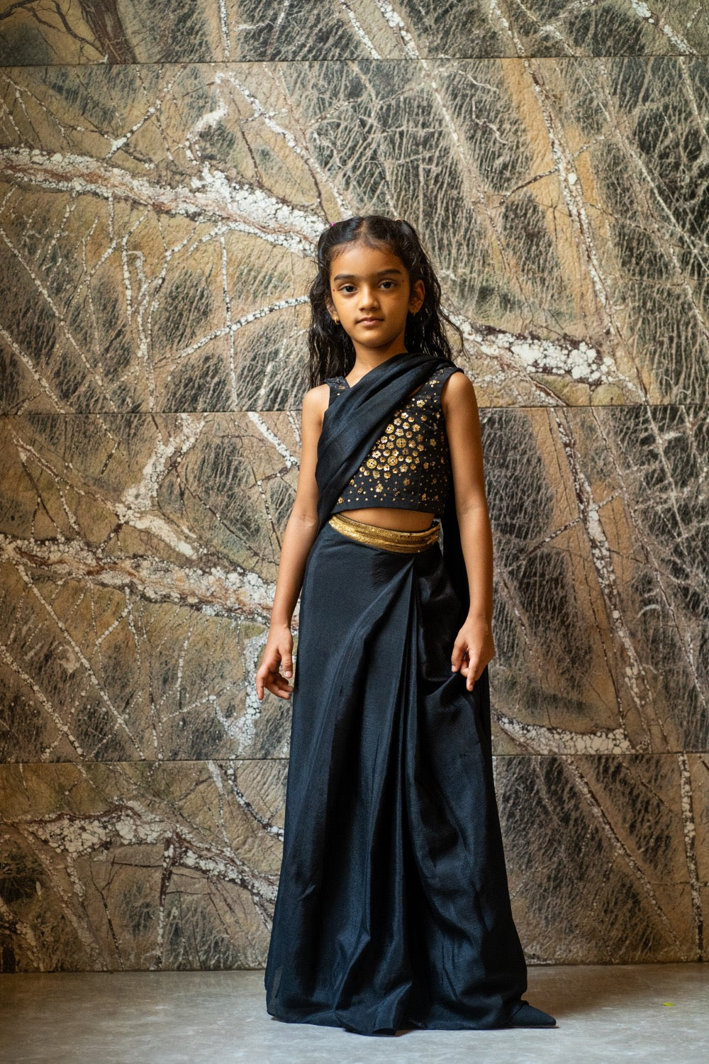 Sequinned Belt Pre‑stitched Saree Set