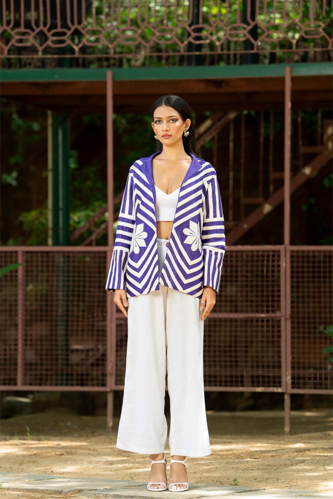 Aanchkala Jacket with Pants – Purple & Ivory