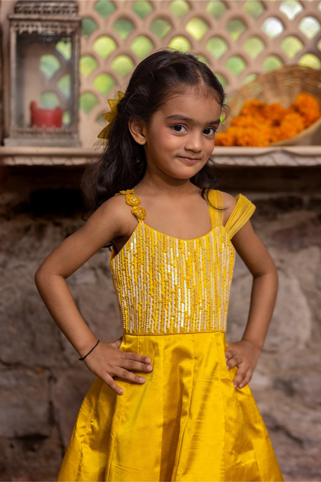Mustard Silk Yoke Dress