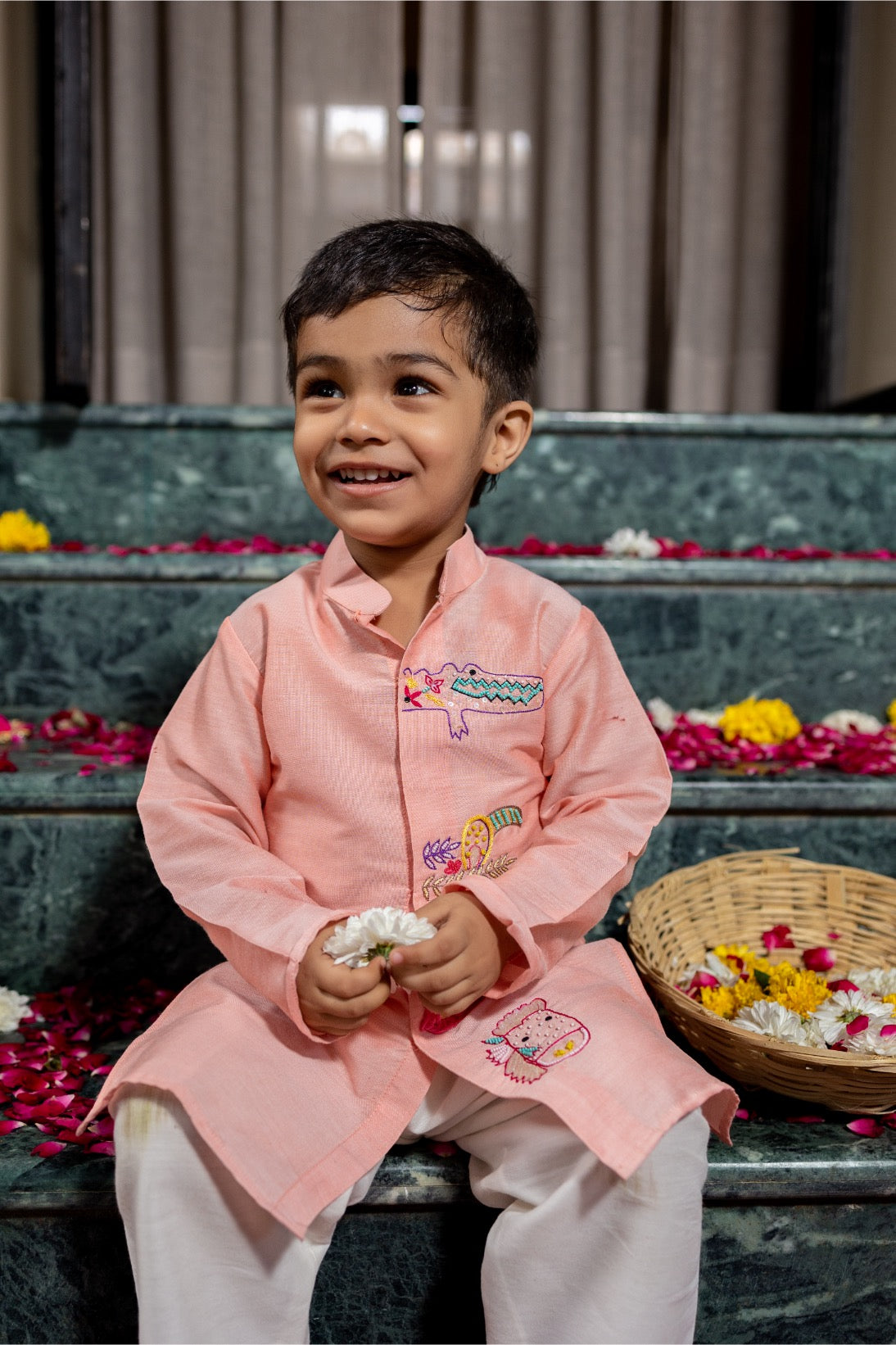 Peach Alligator Kurta