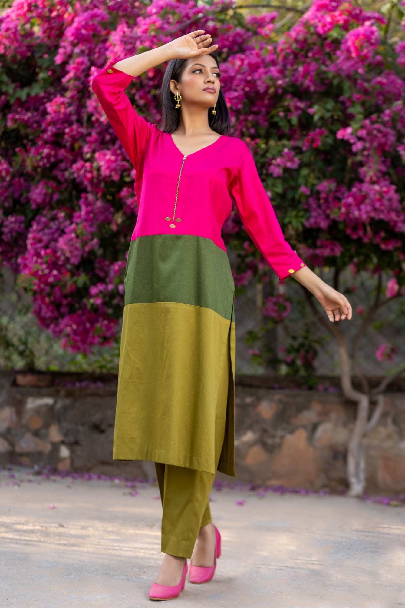Colour‑Block Kurta – Glaze Cotton