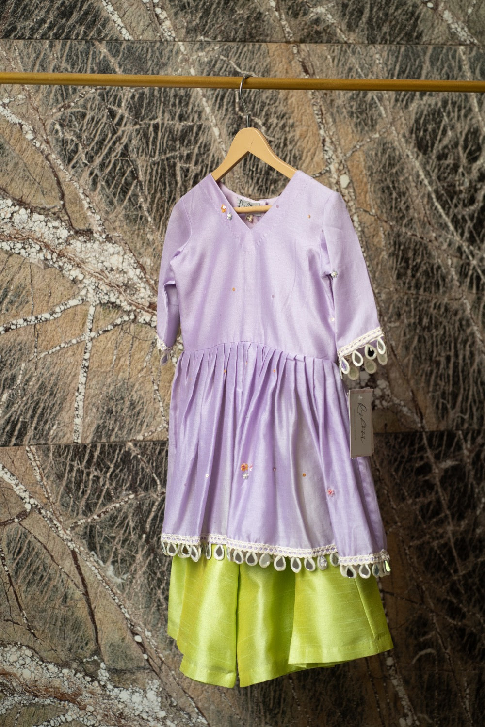 Lilac Peplum with Lime Flared Pants