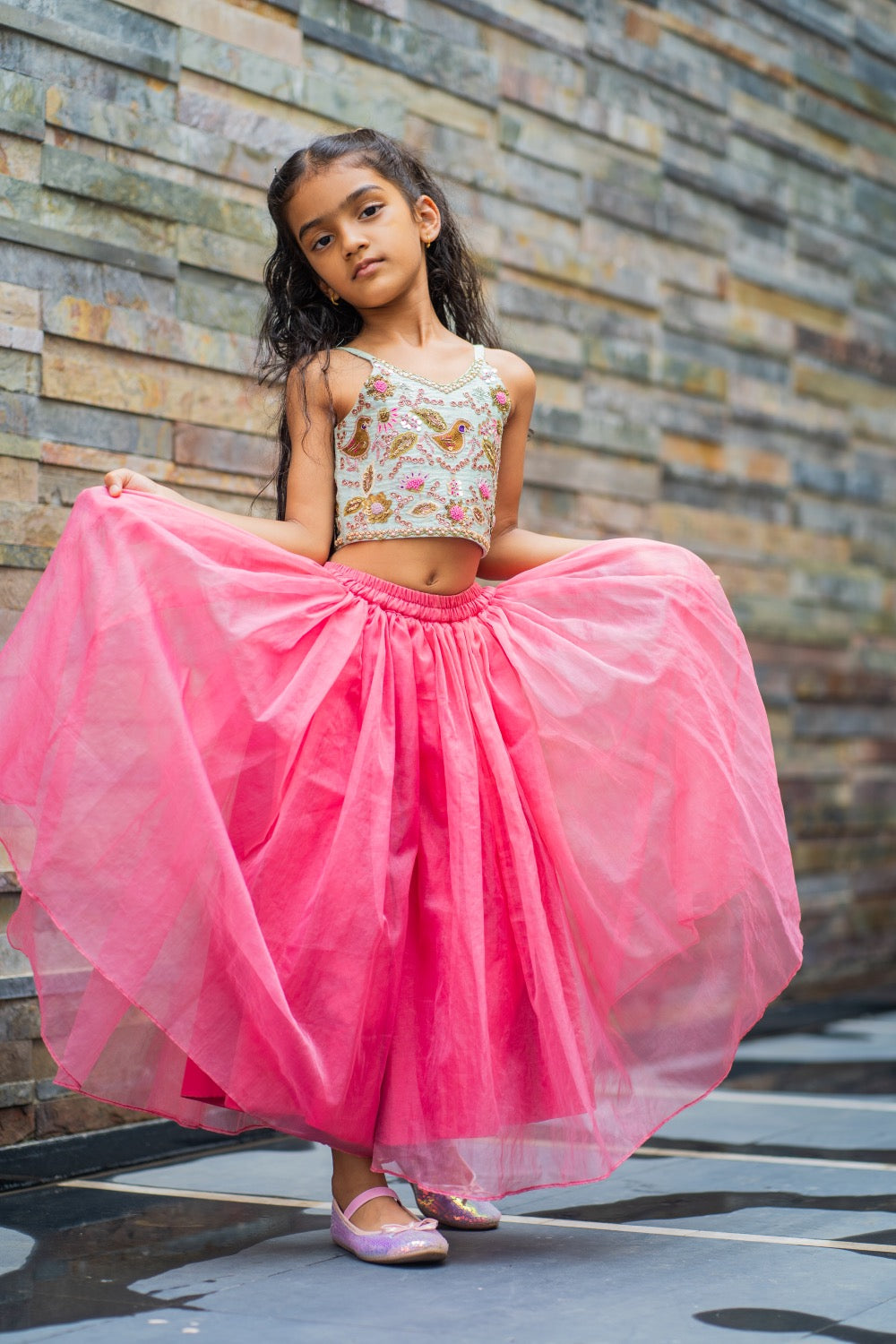 Mint & Peach Organza Garara Set