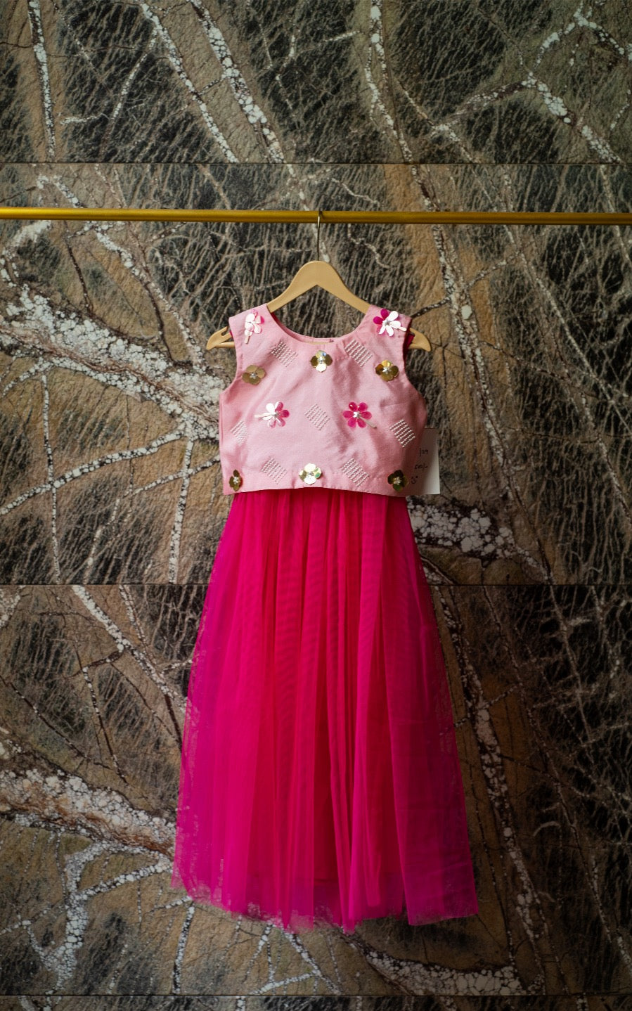 Silk Embroidered Top with Net Sharara