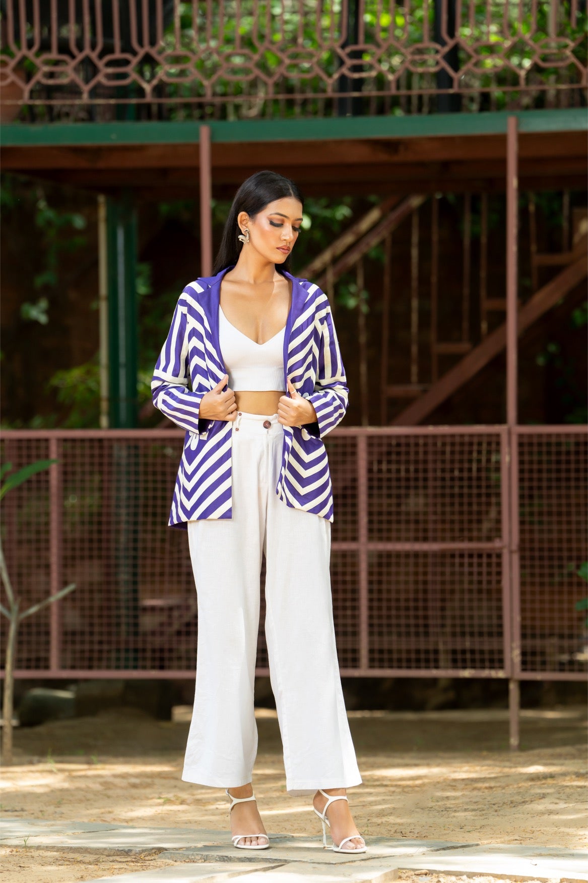 Aanchkala Jacket with Pants – Purple & Ivory