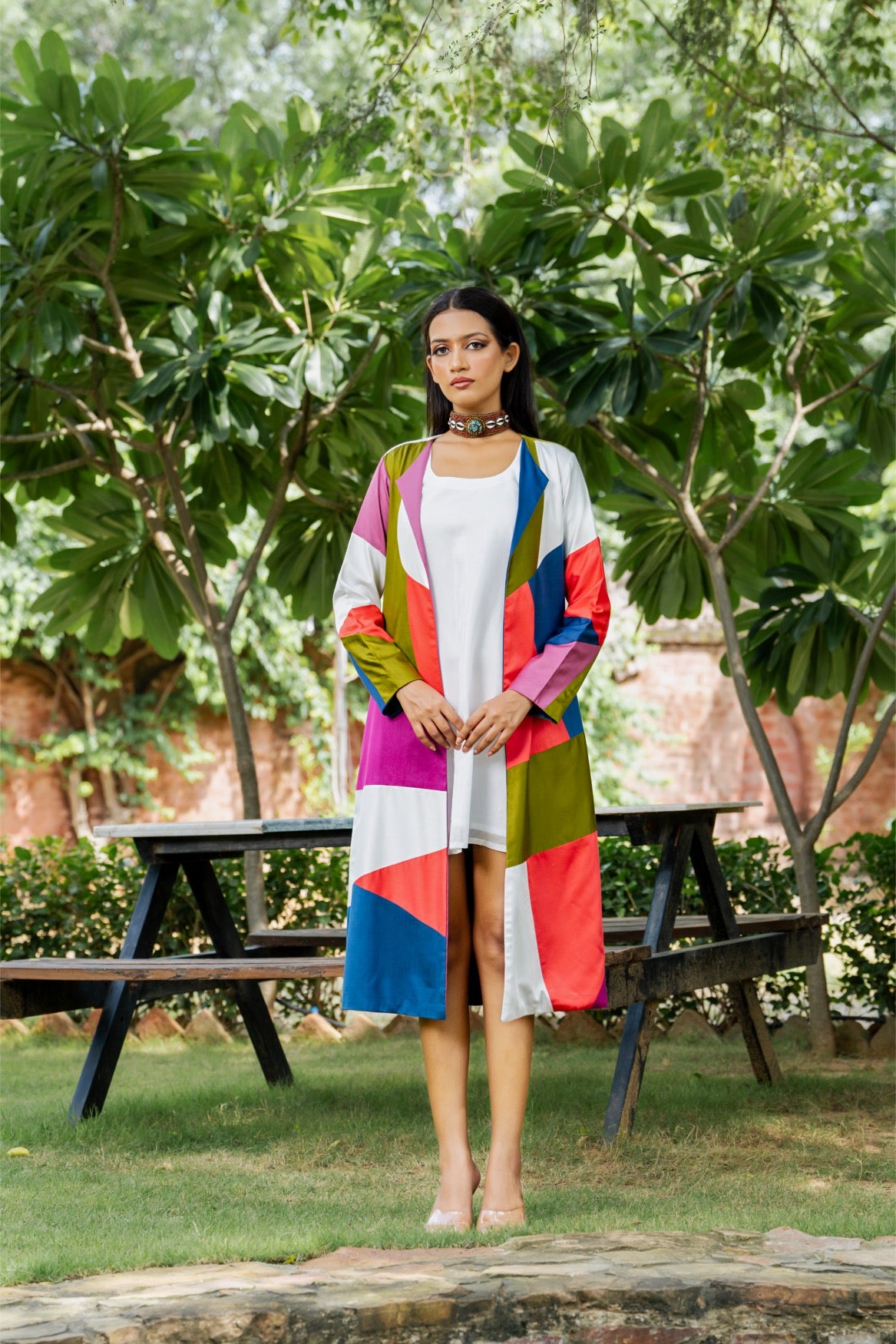 Colour‑Block Jacket in Cotton Silk