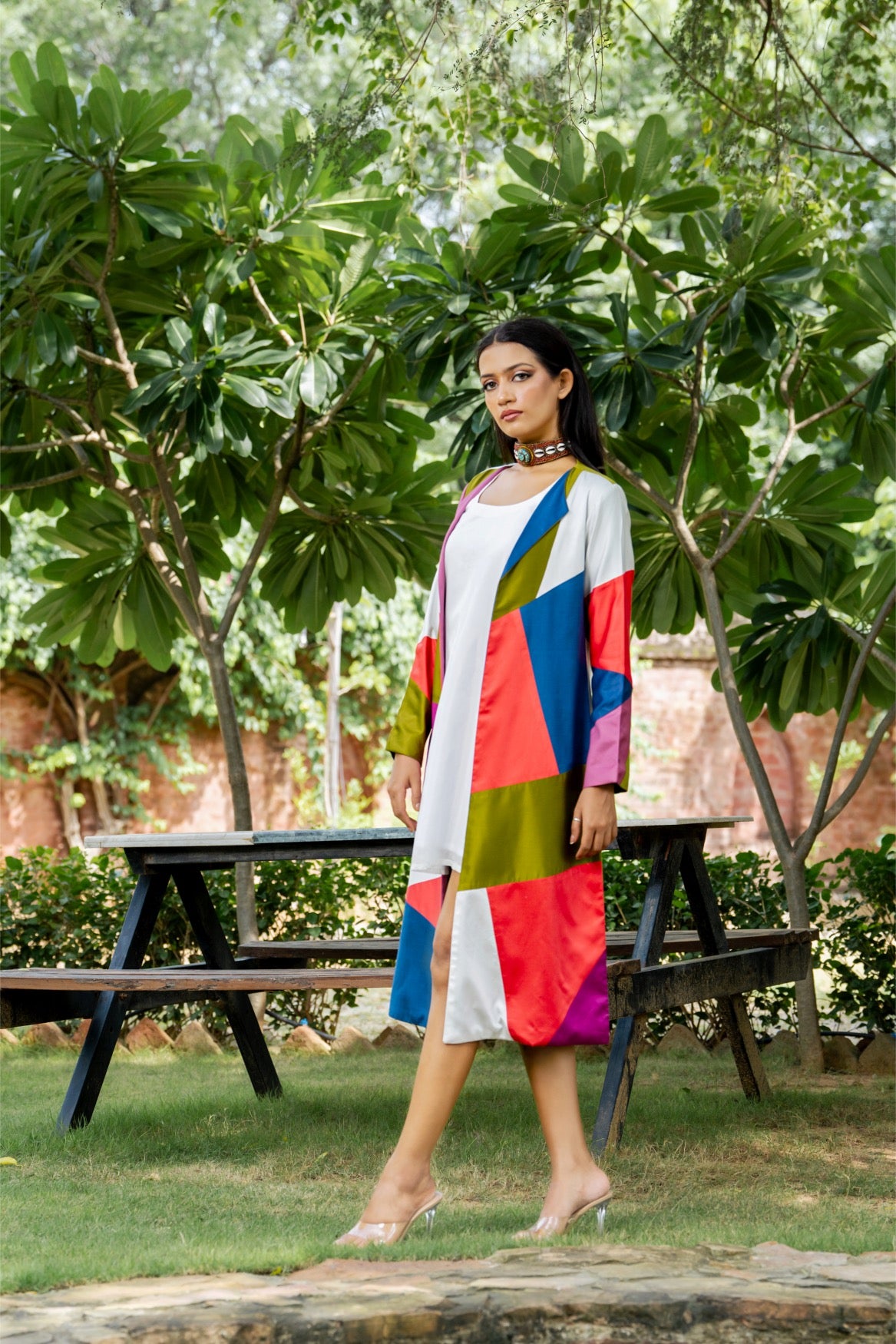 Colour‑Block Jacket in Cotton Silk